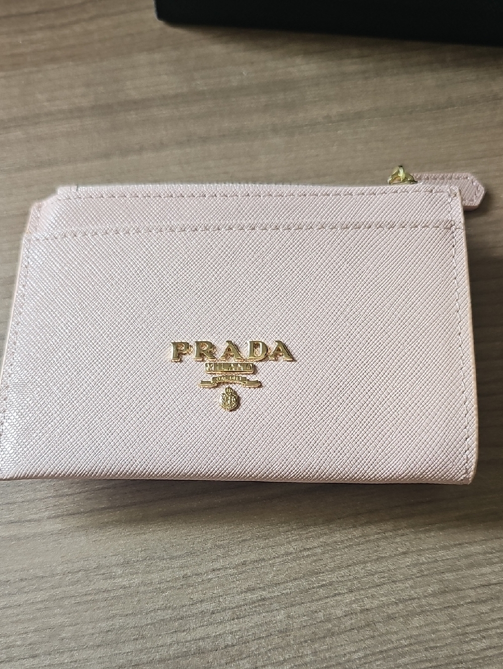 Faux Zip Coin Wallet in Light Pink with Gold Logo